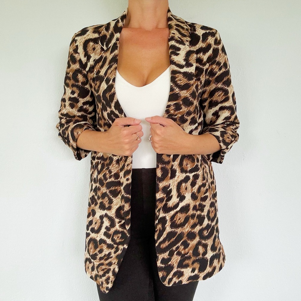 Venti6 leopard print oversized drape style blazer jacket size small